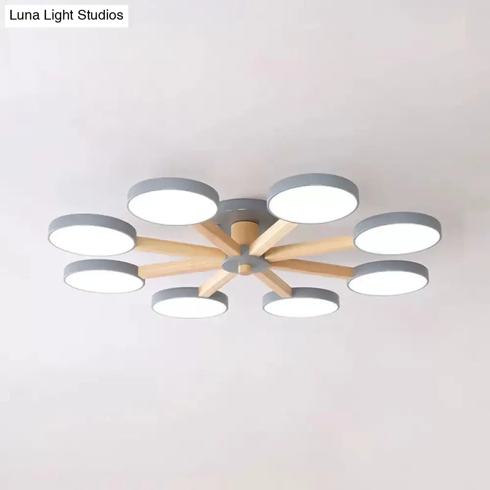 Semi-Flush Mount Snowflake Ceiling Light With 8 Modern Macaron Lights For Living Room Grey / Warm