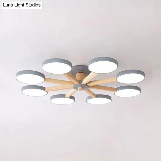 Semi-Flush Mount Snowflake Ceiling Light With 8 Modern Macaron Lights For Living Room Grey / Warm