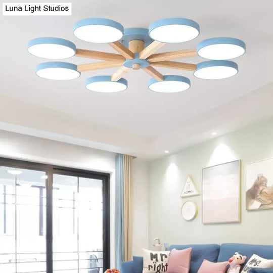 Semi-Flush Mount Snowflake Ceiling Light With 8 Modern Macaron Lights For Living Room