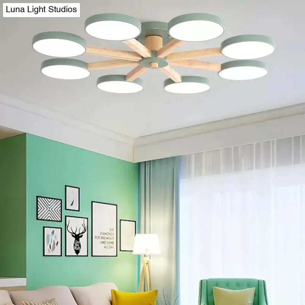 Semi-Flush Mount Snowflake Ceiling Light With 8 Modern Macaron Lights For Living Room