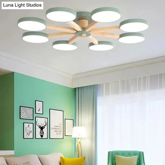 Semi-Flush Mount Snowflake Ceiling Light With 8 Modern Macaron Lights For Living Room