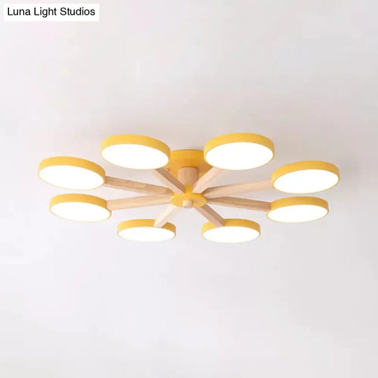 Semi-Flush Mount Snowflake Ceiling Light With 8 Modern Macaron Lights For Living Room Yellow / Warm