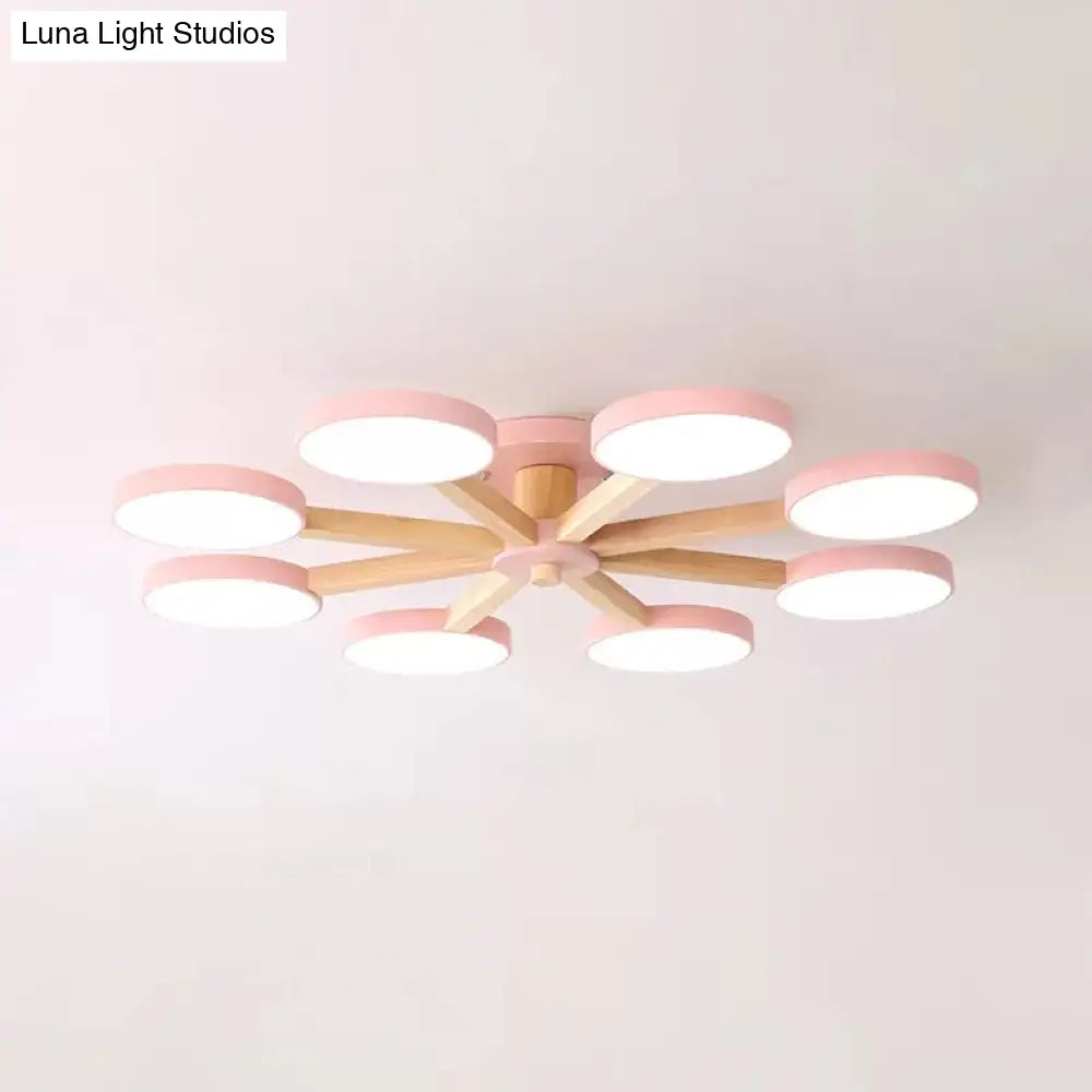 Semi-Flush Mount Snowflake Ceiling Light With 8 Modern Macaron Lights For Living Room Pink / White