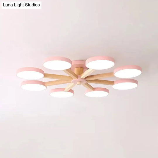 Semi-Flush Mount Snowflake Ceiling Light With 8 Modern Macaron Lights For Living Room Pink / White