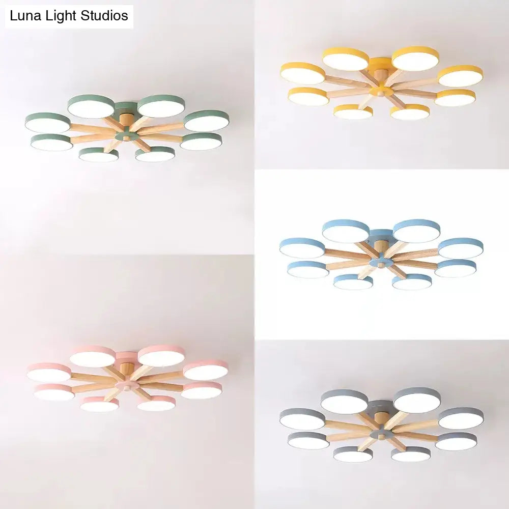 Semi-Flush Mount Snowflake Ceiling Light With 8 Modern Macaron Lights For Living Room