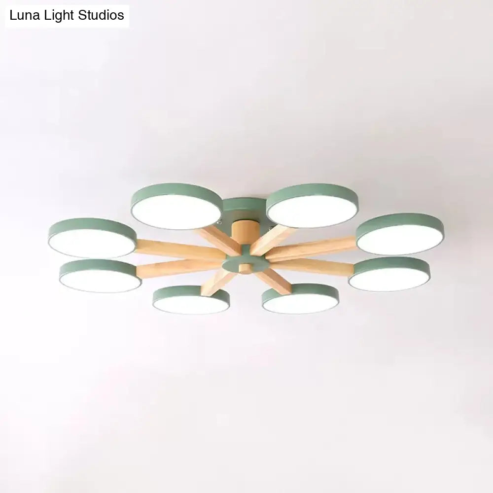 Semi-Flush Mount Snowflake Ceiling Light With 8 Modern Macaron Lights For Living Room Green / White