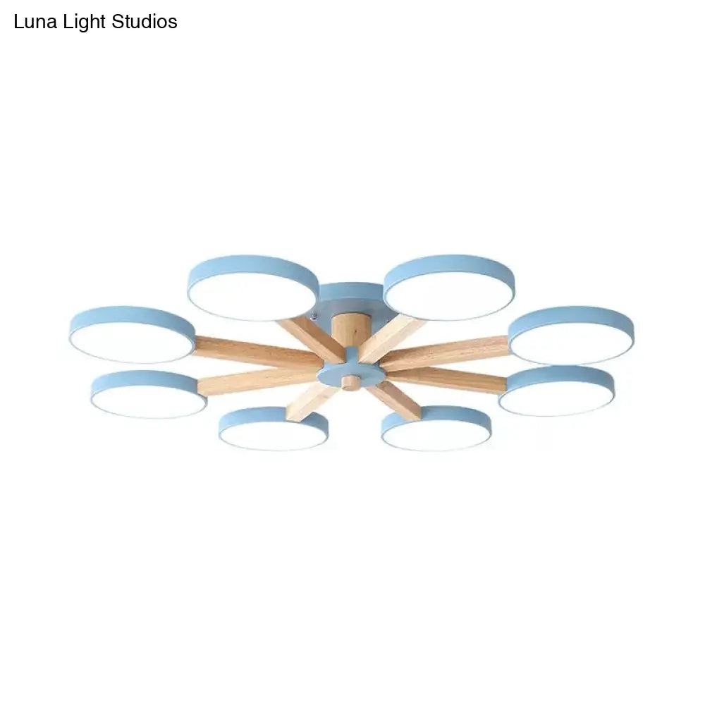 Semi-Flush Mount Snowflake Ceiling Light With 8 Modern Macaron Lights For Living Room Blue / White