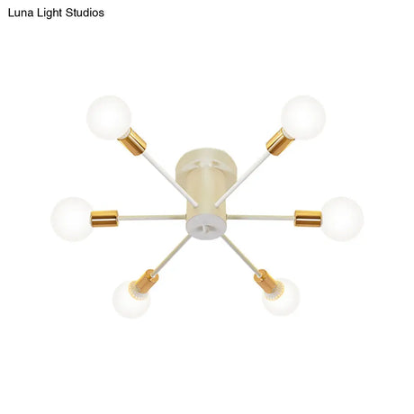 Semi Flush Mount Vintage Ceiling Light Fixture 6/8 Heads Black/White Metallic For Kitchen