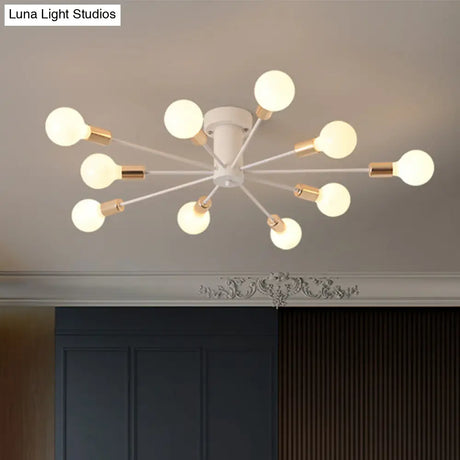Semi Flush Mount Vintage Ceiling Light Fixture 6/8 Heads Black/White Metallic For Kitchen