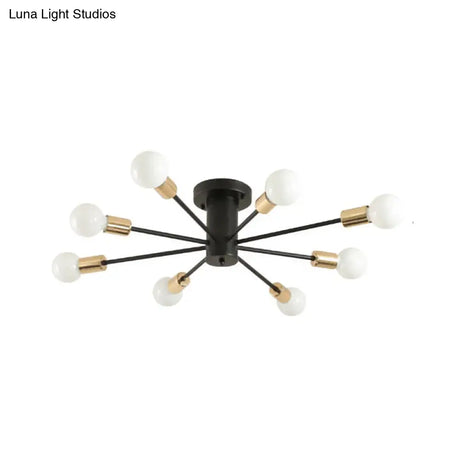 Semi Flush Mount Vintage Ceiling Light Fixture 6/8 Heads Black/White Metallic For Kitchen