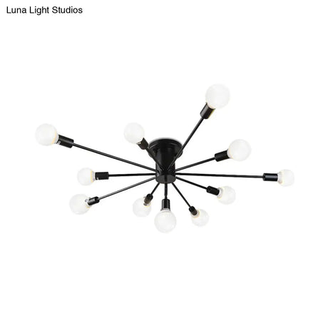 Semi Flush Mount Vintage Ceiling Light Fixture 6/8 Heads Black/White Metallic For Kitchen