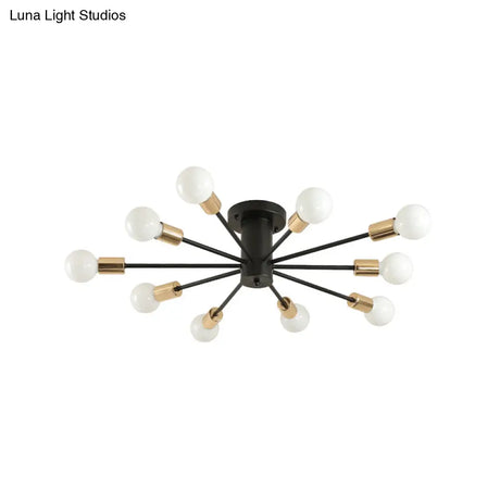 Semi Flush Mount Vintage Ceiling Light Fixture 6/8 Heads Black/White Metallic For Kitchen