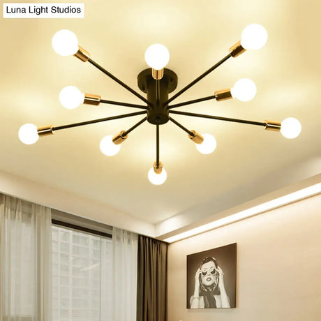 Semi Flush Mount Vintage Ceiling Light Fixture 6/8 Heads Black/White Metallic For Kitchen