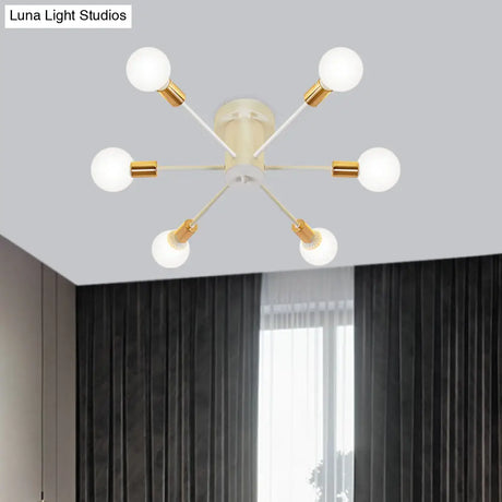Semi Flush Mount Vintage Ceiling Light Fixture 6/8 Heads Black/White Metallic For Kitchen
