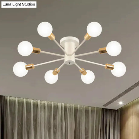 Semi Flush Mount Vintage Ceiling Light Fixture 6/8 Heads Black/White Metallic For Kitchen
