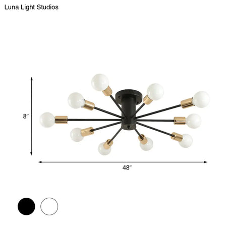 Semi Flush Mount Vintage Ceiling Light Fixture 6/8 Heads Black/White Metallic For Kitchen