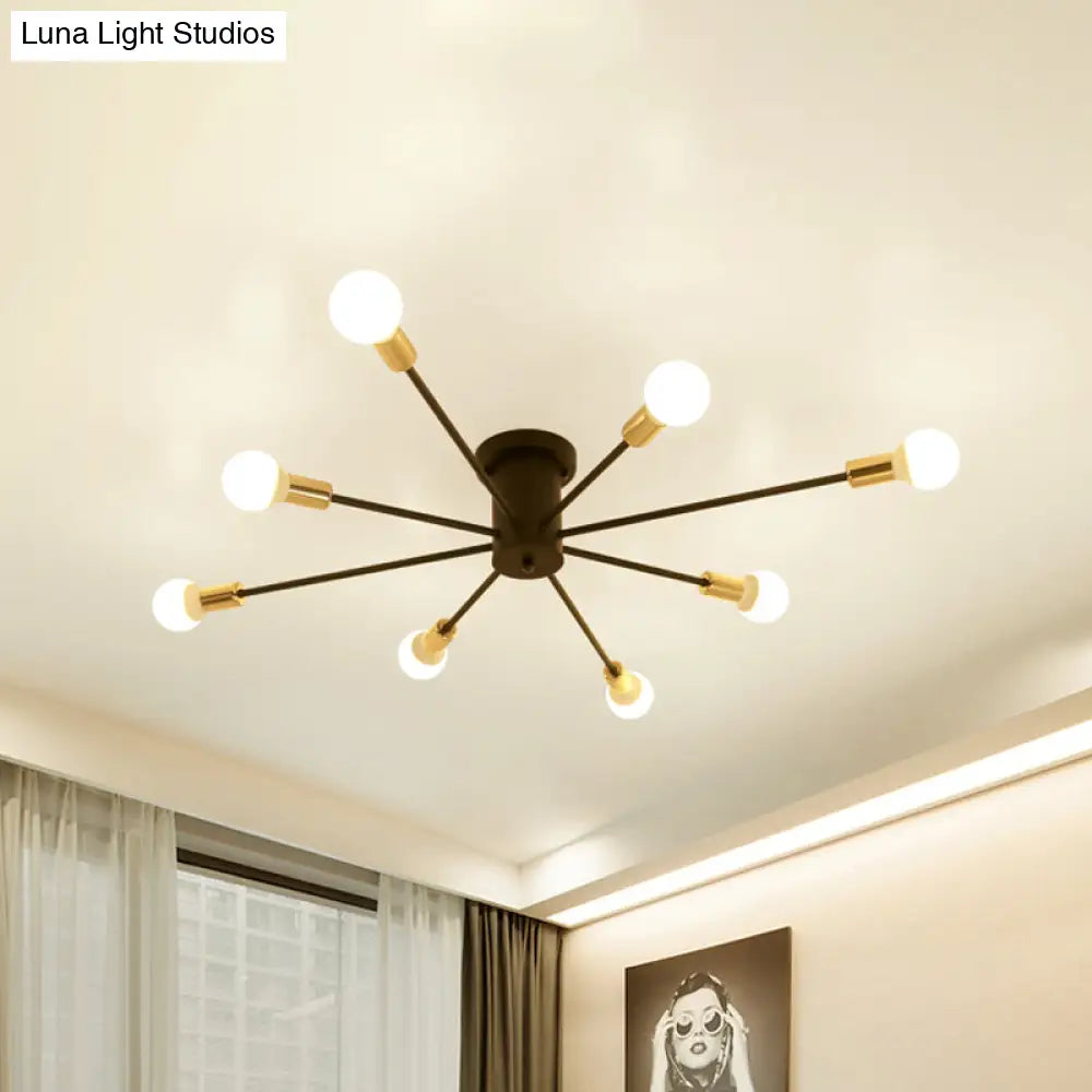 Semi Flush Mount Vintage Ceiling Light Fixture 6/8 Heads Black/White Metallic For Kitchen