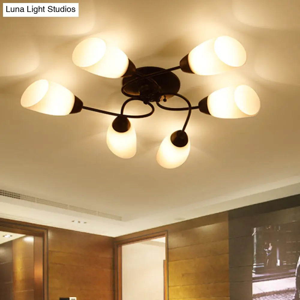 Semi Flush Oval Ceiling Mount Lighting With 4/6/9 Traditional White Glass Lights - Perfect For