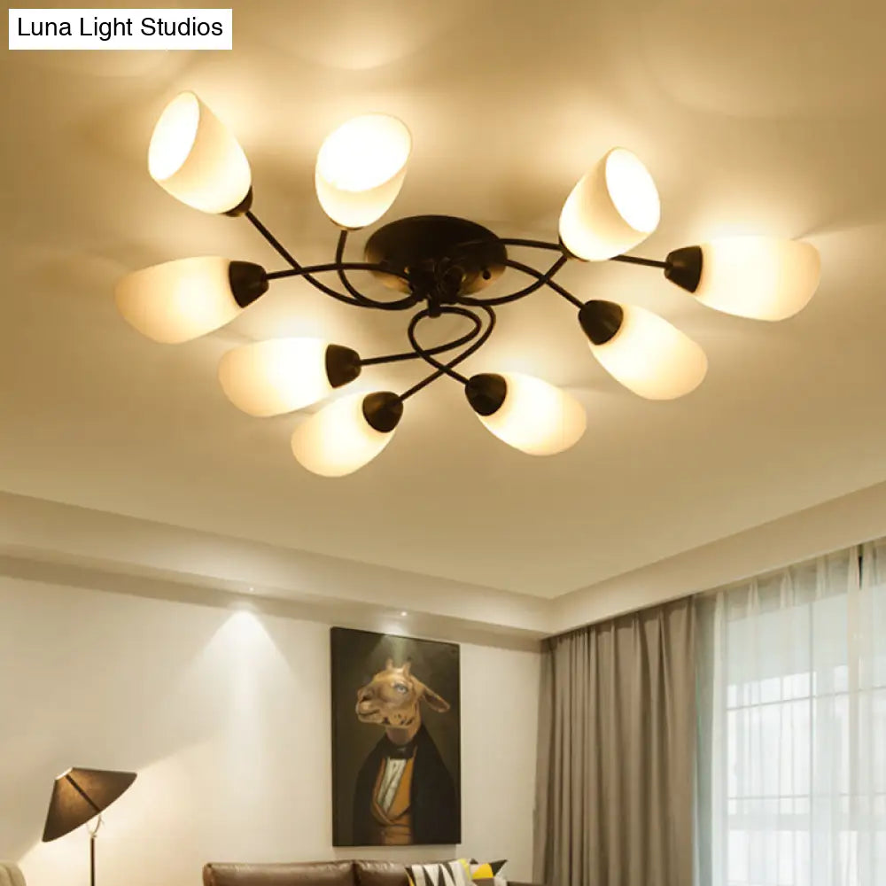 Semi Flush Oval Ceiling Mount Lighting With 4/6/9 Traditional White Glass Lights - Perfect For
