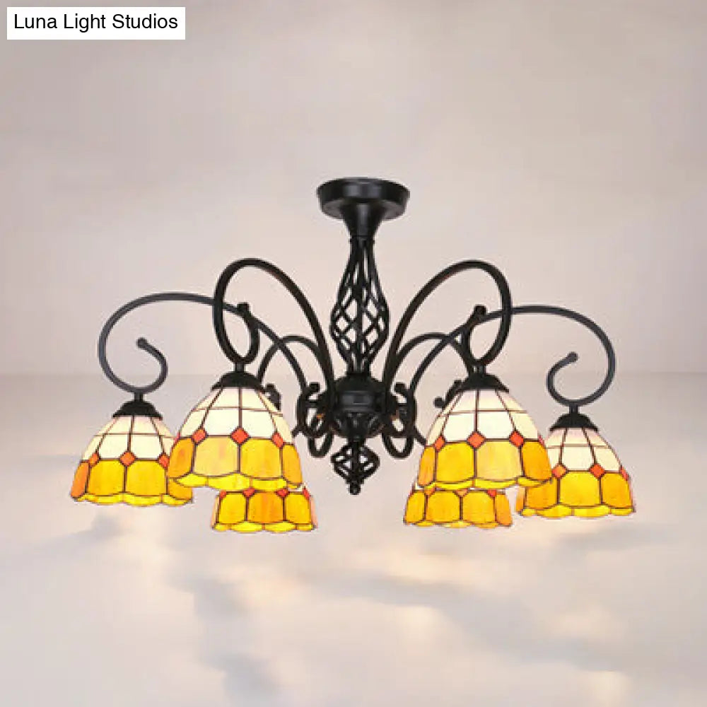 Semi Flush Tiffany Lighting With Curved Arm - Choose From 3 5 Or 6 Lights Stained Glass In White