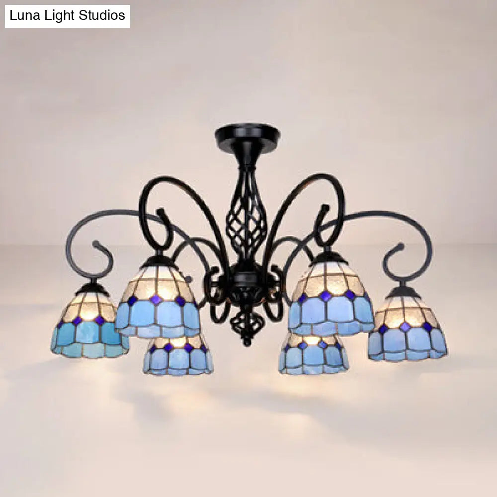 Semi Flush Tiffany Lighting With Curved Arm - Choose From 3 5 Or 6 Lights Stained Glass In White