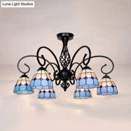 Semi Flush Tiffany Lighting With Curved Arm - Choose From 3 5 Or 6 Lights Stained Glass In White