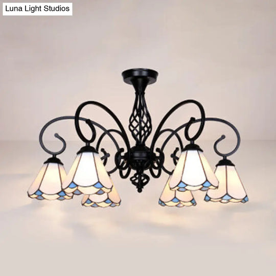 Semi Flush Tiffany Lighting With Curved Arm - Choose From 3 5 Or 6 Lights Stained Glass In White