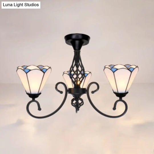 Semi Flush Tiffany Lighting With Curved Arm - Choose From 3 5 Or 6 Lights Stained Glass In White