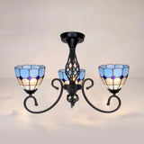 Semi Flush Tiffany Lighting With Curved Arm - Choose From 3 5 Or 6 Lights Stained Glass In White