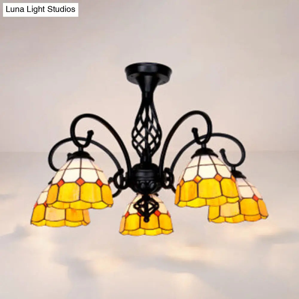 Semi Flush Tiffany Lighting With Curved Arm - Choose From 3 5 Or 6 Lights Stained Glass In White