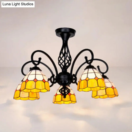 Semi Flush Tiffany Lighting With Curved Arm - Choose From 3 5 Or 6 Lights Stained Glass In White
