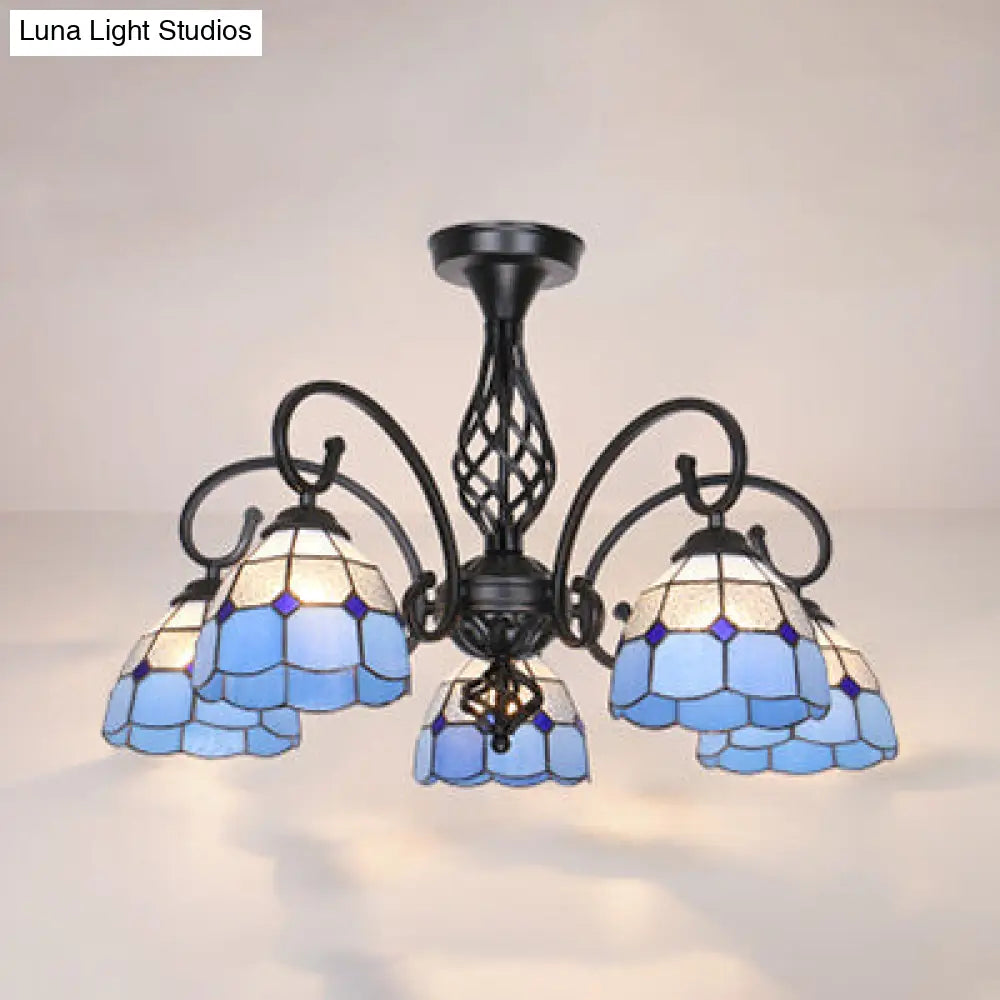 Semi Flush Tiffany Lighting With Curved Arm - Choose From 3 5 Or 6 Lights Stained Glass In White