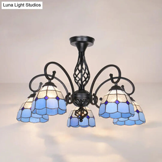 Semi Flush Tiffany Lighting With Curved Arm - Choose From 3 5 Or 6 Lights Stained Glass In White