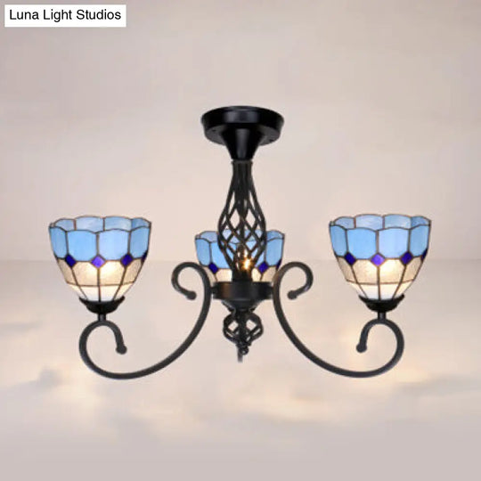 Semi Flush Tiffany Lighting With Curved Arm - Choose From 3 5 Or 6 Lights Stained Glass In White