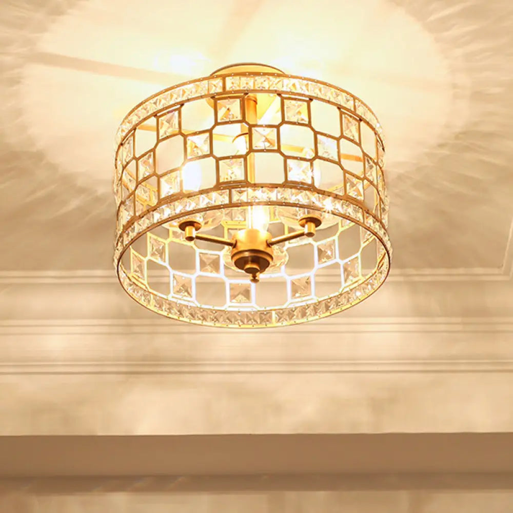 Semi Flush Traditional Clear Glass Ceiling Mounted Light With 3 Bulbs - Silver/Gold Finish Ideal