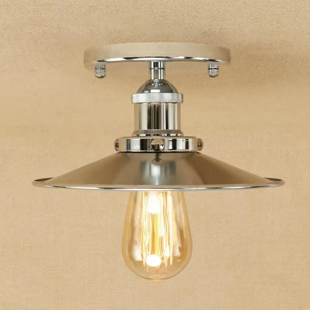 Semi Flush Wide Flared Ceiling Light - Rust/Chrome/Black Iron Finish 1 Warehouse Style Chrome