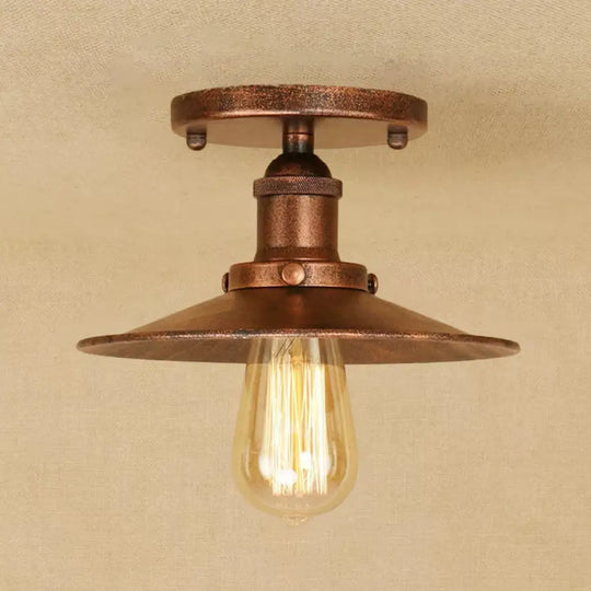 Semi Flush Wide Flared Ceiling Light - Rust/Chrome/Black Iron Finish 1 Warehouse Style Rust