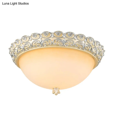 Semi - Globe Ceiling Lamp Rustic Style | 3 Heads Beige White Glass Flush Mount Light Fixture
