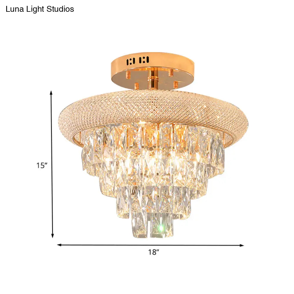 Semi Mount 9-Light Traditional Crystal Ceiling Flush Fixture In Gold