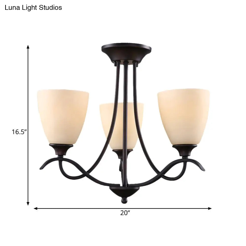 Semi Mount Country Bud White Glass Ceiling Light Fixture With 3 Lights For Dining Room