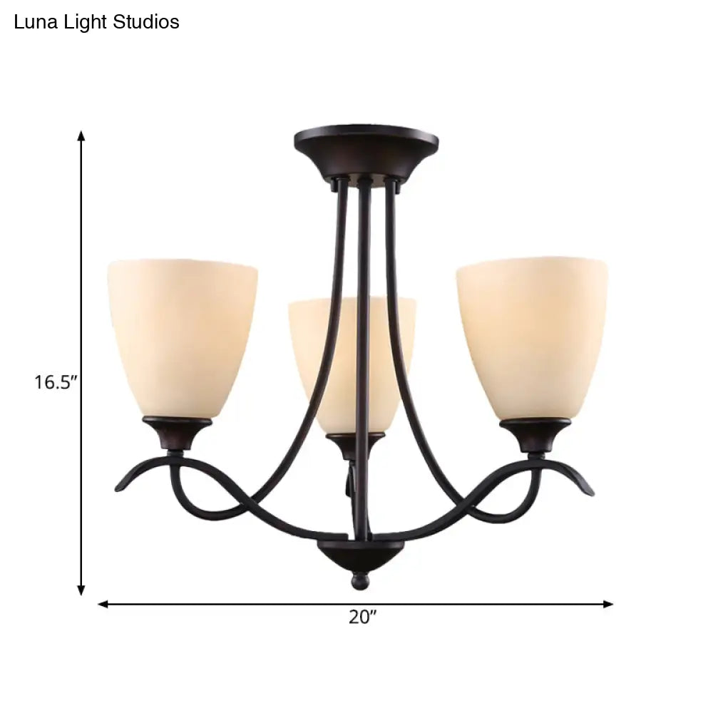 Semi Mount Country Bud White Glass Ceiling Light Fixture With 3 Lights For Dining Room
