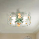 Semi Mount Metal Drum Cage Ceiling Lamp With Dinosaur Decoration - Green Finish 4 Lights