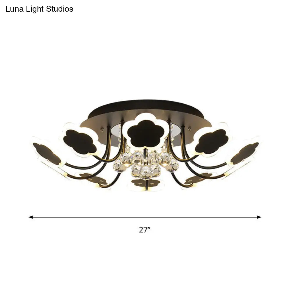 Semi - Mount Petal - Shaped Acrylic Led Ceiling Lamp With Crystal Draping - Black/White 23’/27’