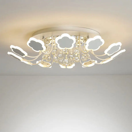Semi - Mount Petal - Shaped Acrylic Led Ceiling Lamp With Crystal Draping - Black/White 23’/27’