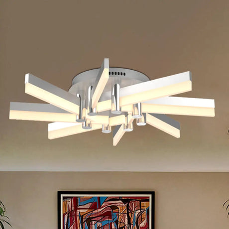 Semi - Mount Sputnik Ceiling Light With Acrylic Shade & Modern Silver Finish - Ideal For Indoor
