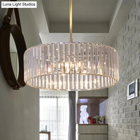 Round Crystal Pendant Light Fixture - Simplicity 5/6 Lights Chrome Chandelier