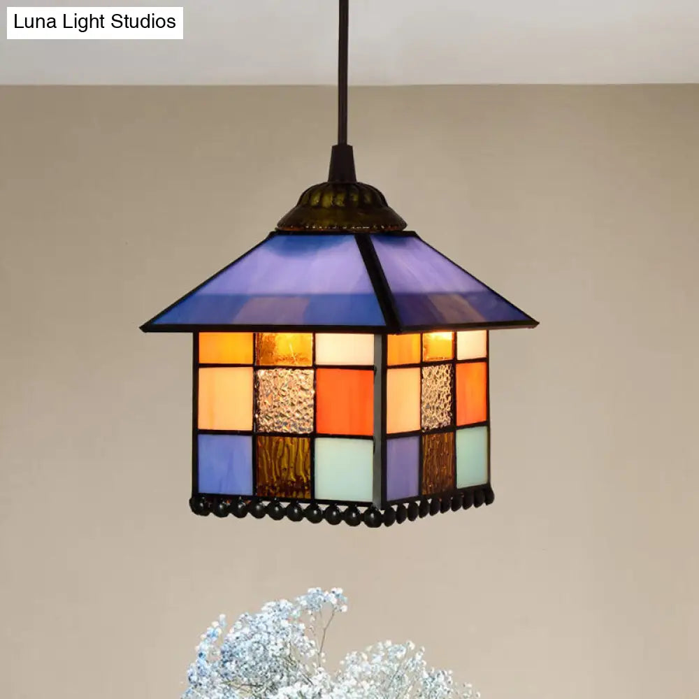 Stained Art Glass Tiffany Pendant Light - Stylish Shaded Suspension Fixture For Corridor 1 Bulb Dark