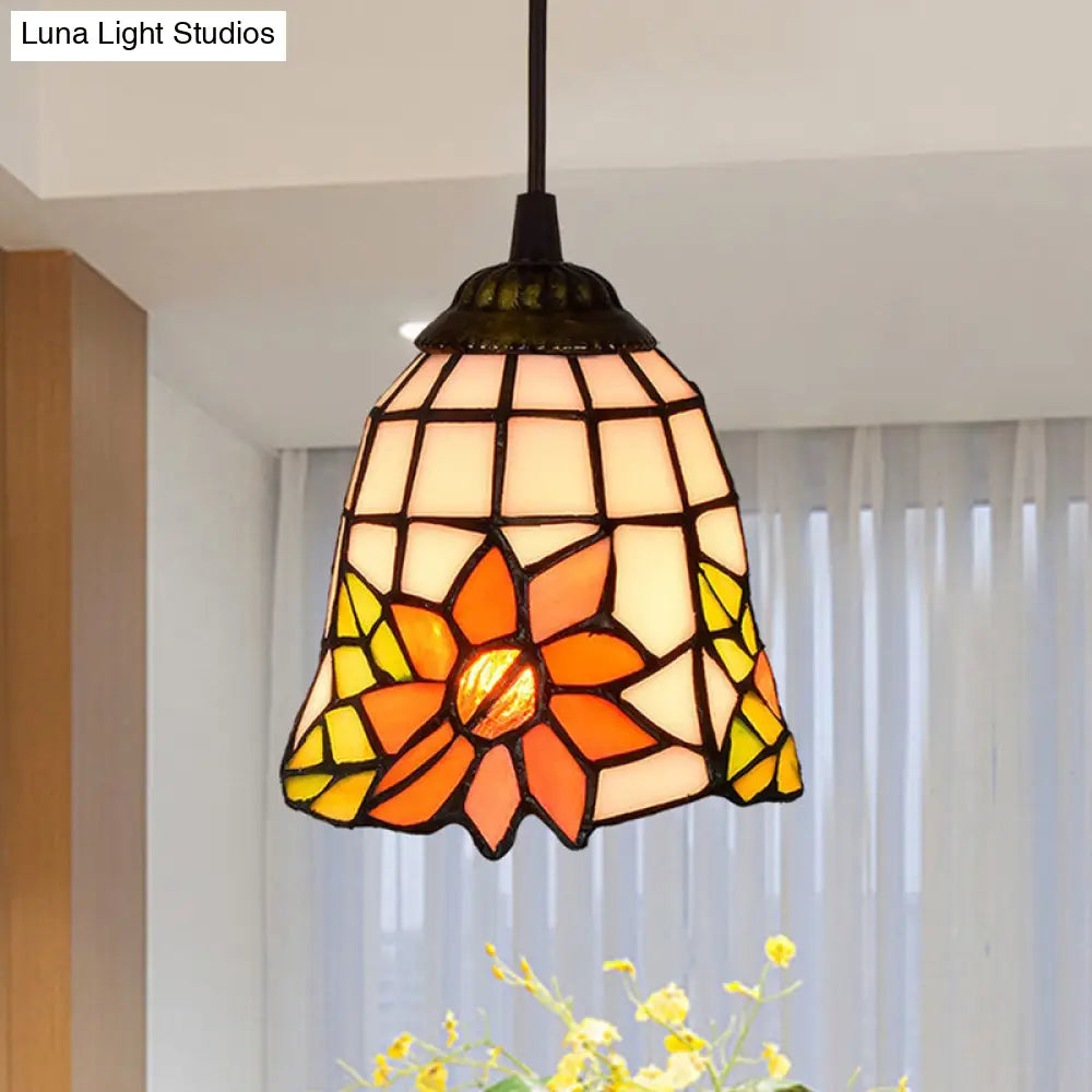 Stained Art Glass Tiffany Pendant Light - Stylish Shaded Suspension Fixture For Corridor 1 Bulb