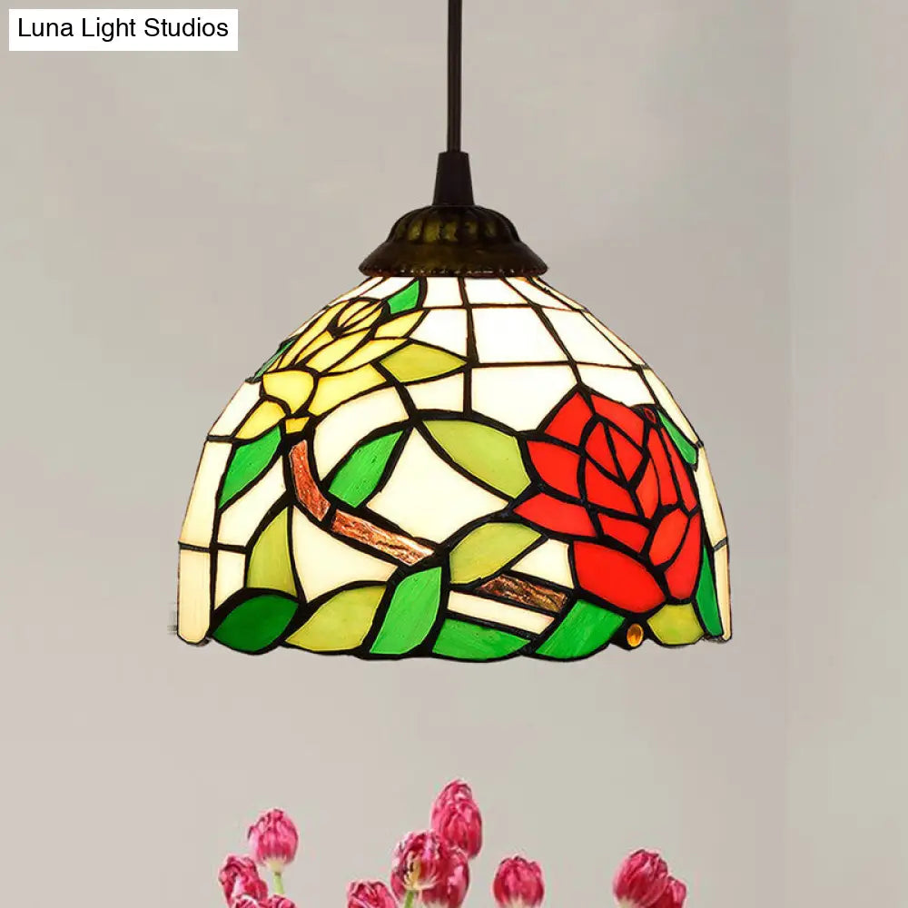 Stained Art Glass Tiffany Pendant Light - Stylish Shaded Suspension Fixture For Corridor 1 Bulb