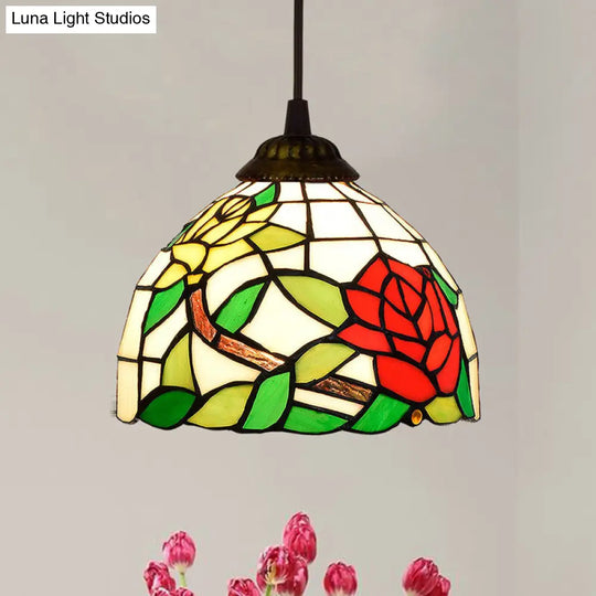 Stained Art Glass Tiffany Pendant Light - Stylish Shaded Suspension Fixture For Corridor 1 Bulb